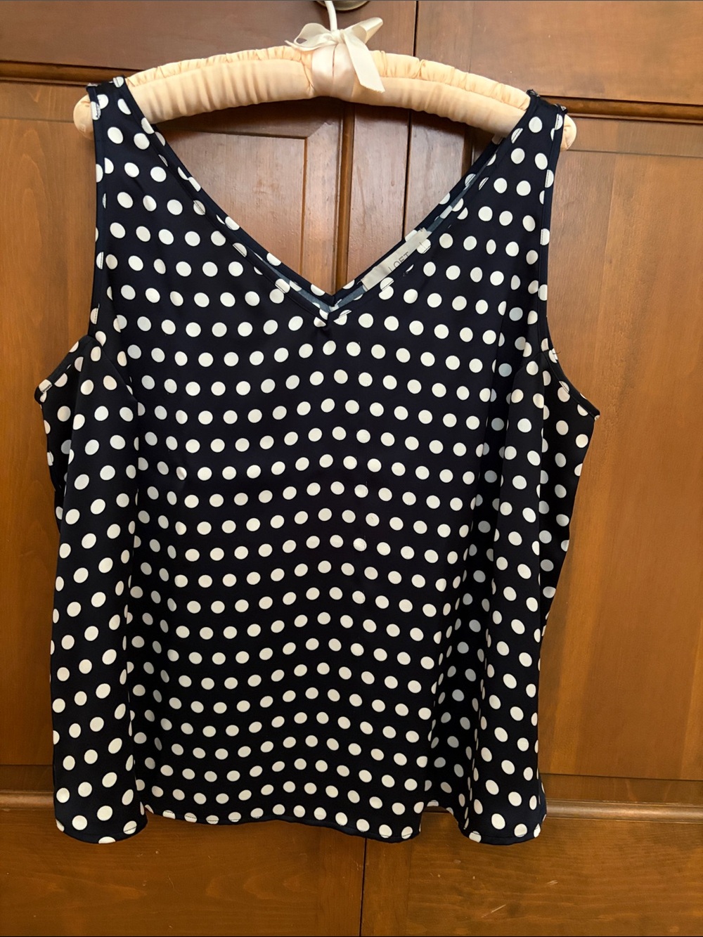 Navy with Cream Pokadot V neck Blouse